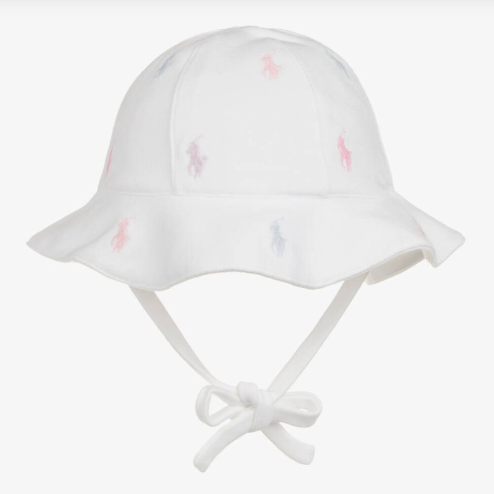 Ralph Lauren Baby Girls White Cotton Pony Logo Sun Hat